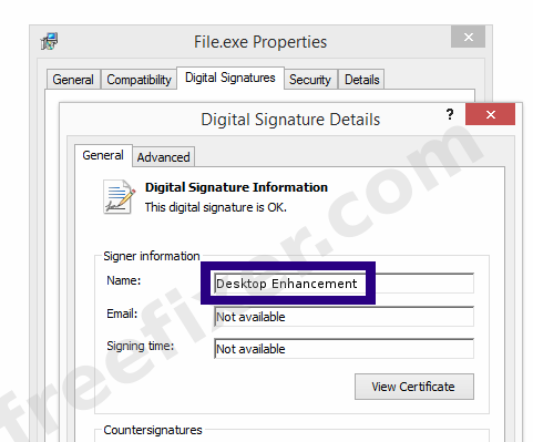 Screenshot of the Desktop Enhancement certificate